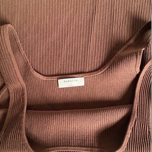 Sculpt Knit Squareneck Mini Dress Aritzia (Babaton)Rich Mocha Brown L - Picture 11 of 16